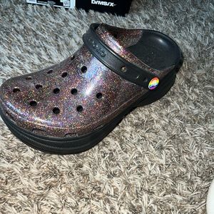 rainbow platform glitter crocs